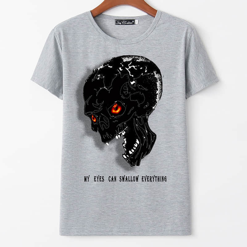 Black hole 3D skull print round neck short sleeve T-shirt women Gray / 2XL | YonPop