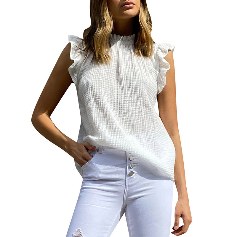 Women's solid color stitching sleeveless top White / XL | YonPop