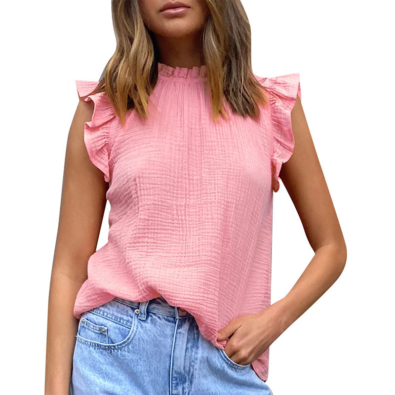 Women's solid color stitching sleeveless top Pink / XL | YonPop