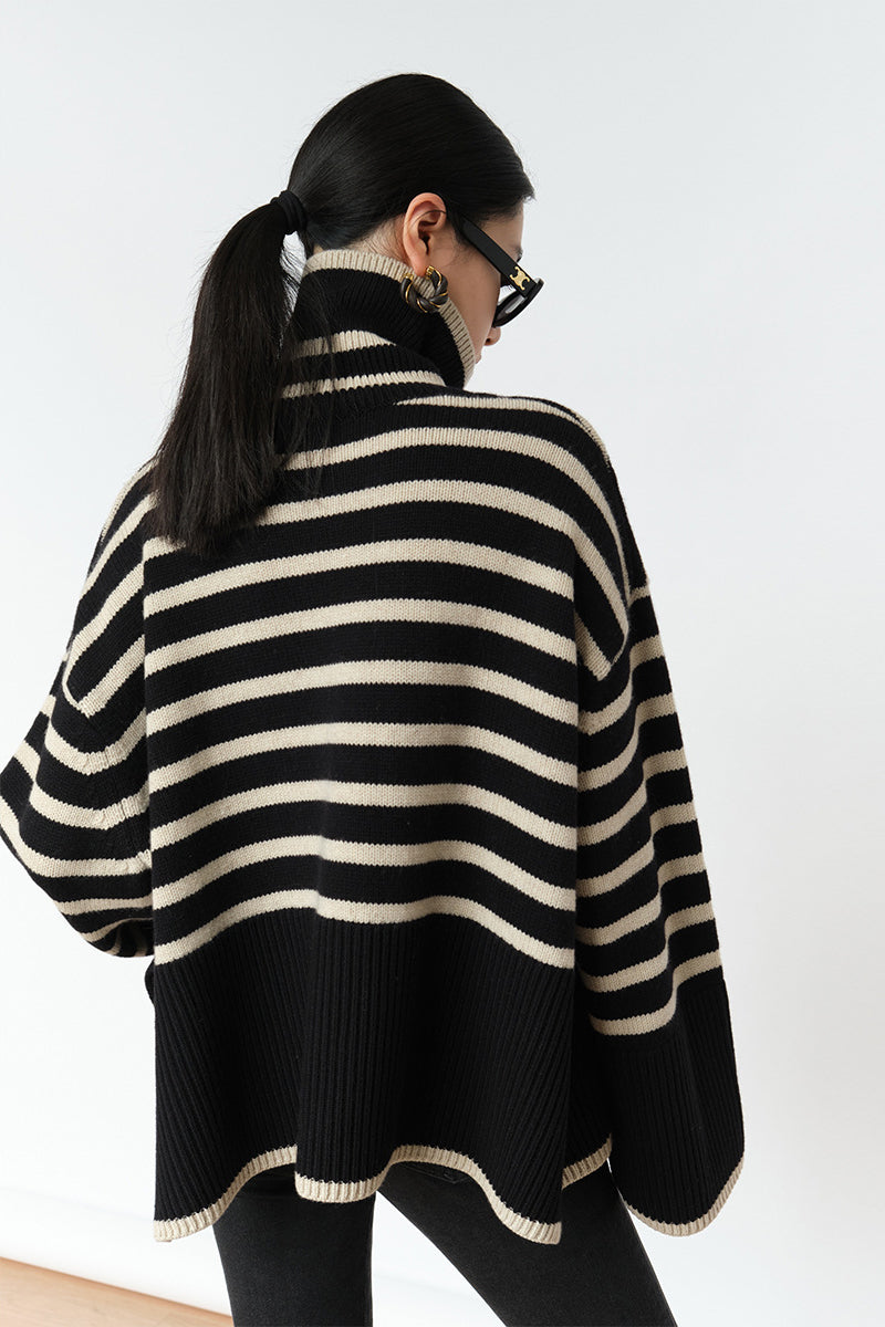 Stripe loose pullover turtleneck sweater