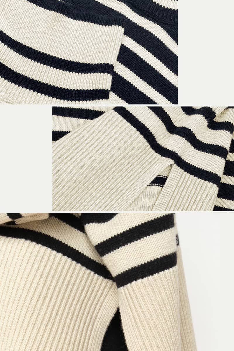 Stripe loose pullover turtleneck sweater