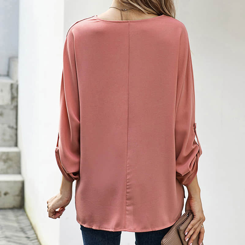 Women's solid color loose pullover shirt fashion top  | YonPop