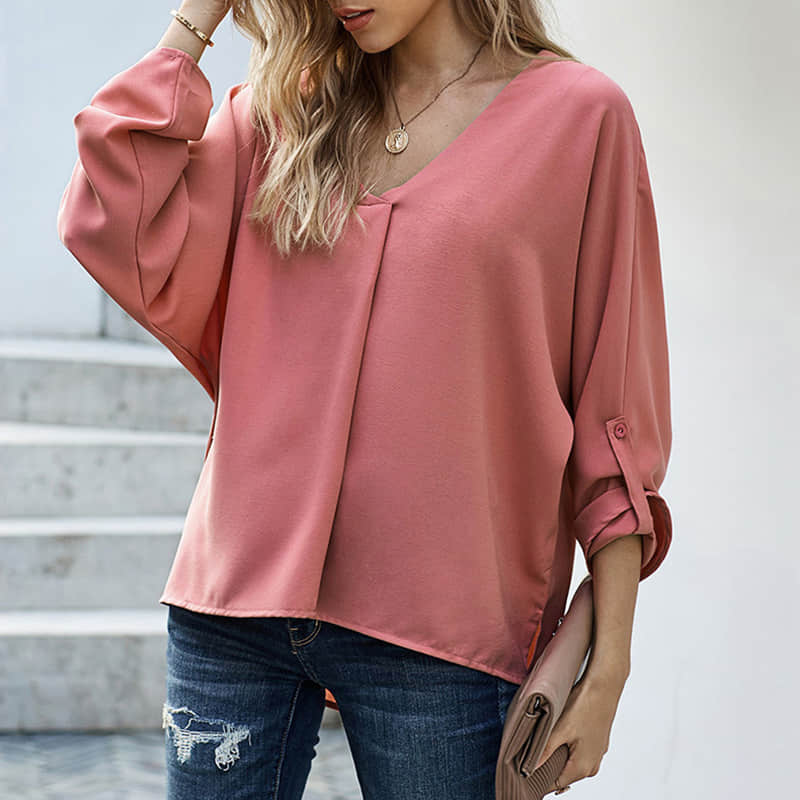 Women's solid color loose pullover shirt fashion top  | YonPop