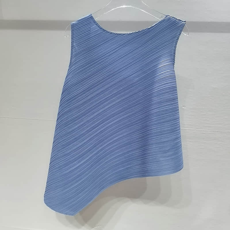 Fashion and simple temperament sleeveless round neck top T-shirt SteelBlue / One Size | YonPop