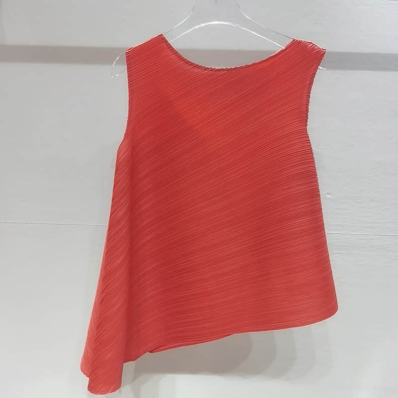 Fashion and simple temperament sleeveless round neck top T-shirt OrangeRed / One Size | YonPop