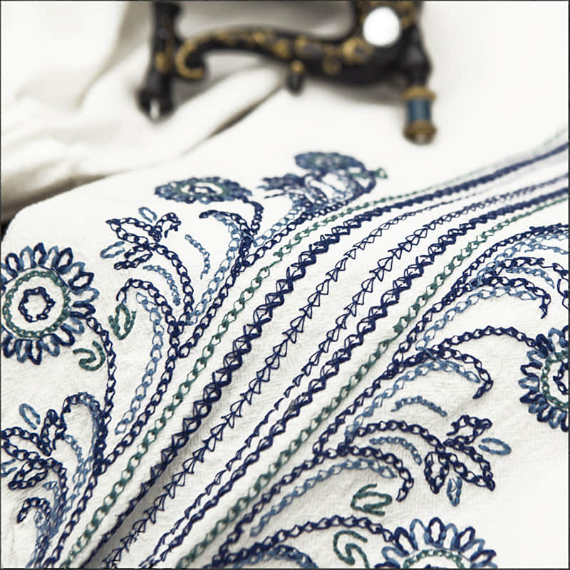 Half-open collar cotton and linen embroidered long-sleeved shirt  | YonPop