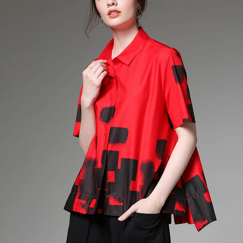 Women's plus size loose printed casual shirt Red / 4XL | YonPop