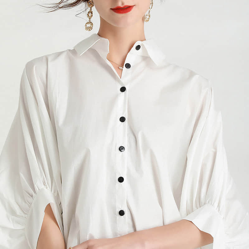 Fashion Lapel Shirt Women's Front Short Back Long Short Sleeve Top White / 4XL | YonPop