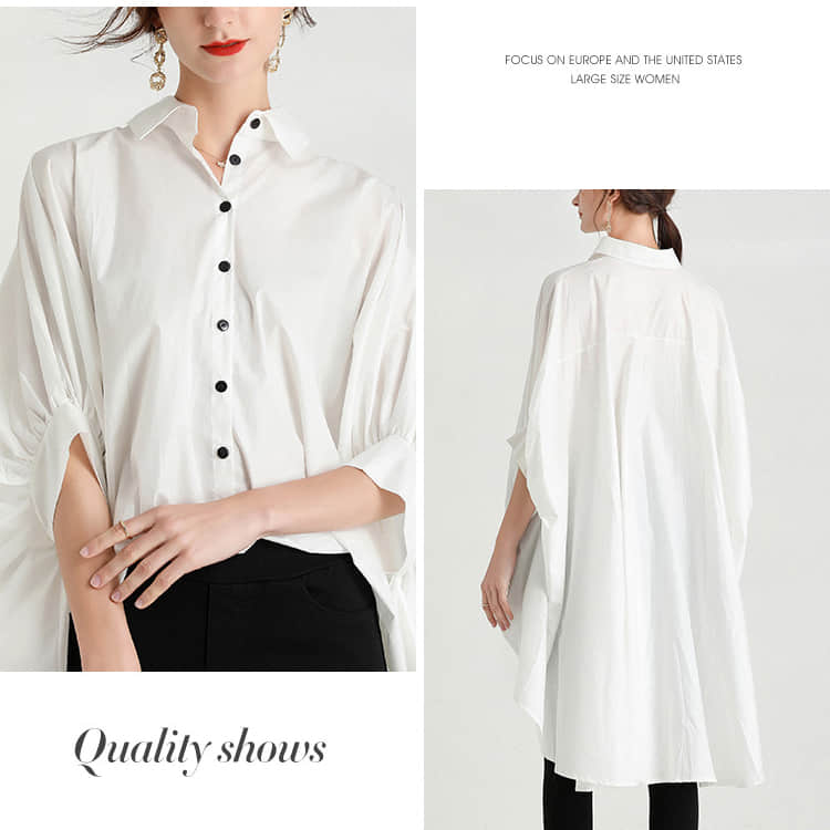 Fashion Lapel Shirt Women's Front Short Back Long Short Sleeve Top  | YonPop