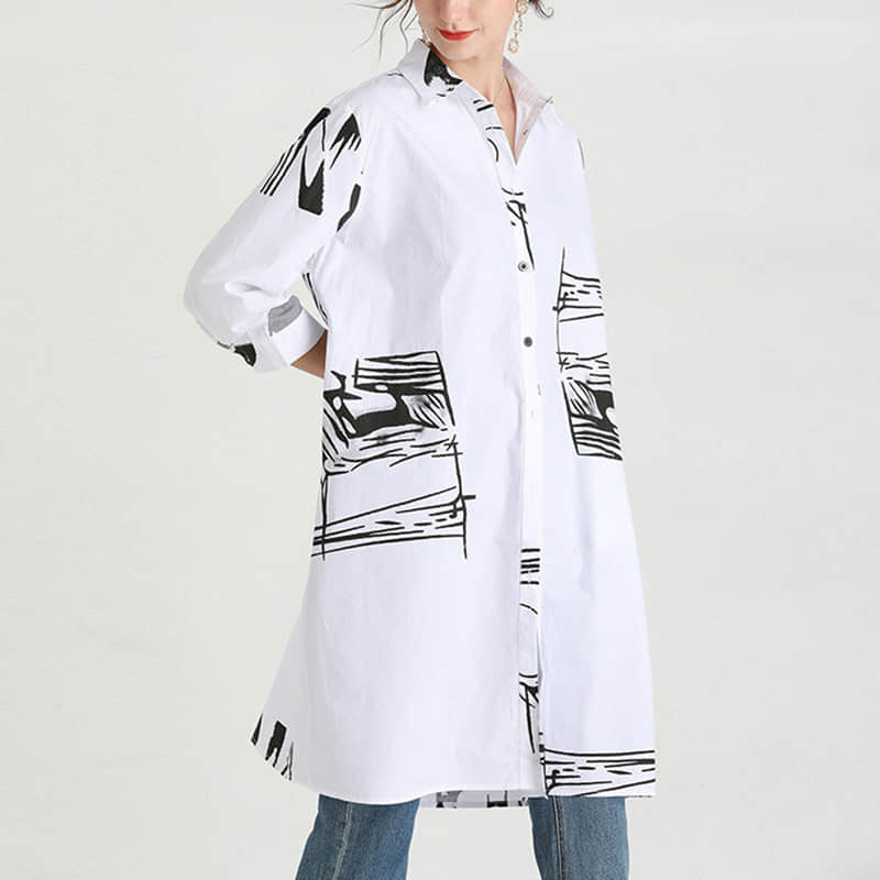 Women's new mid-length printed loose top  | YonPop