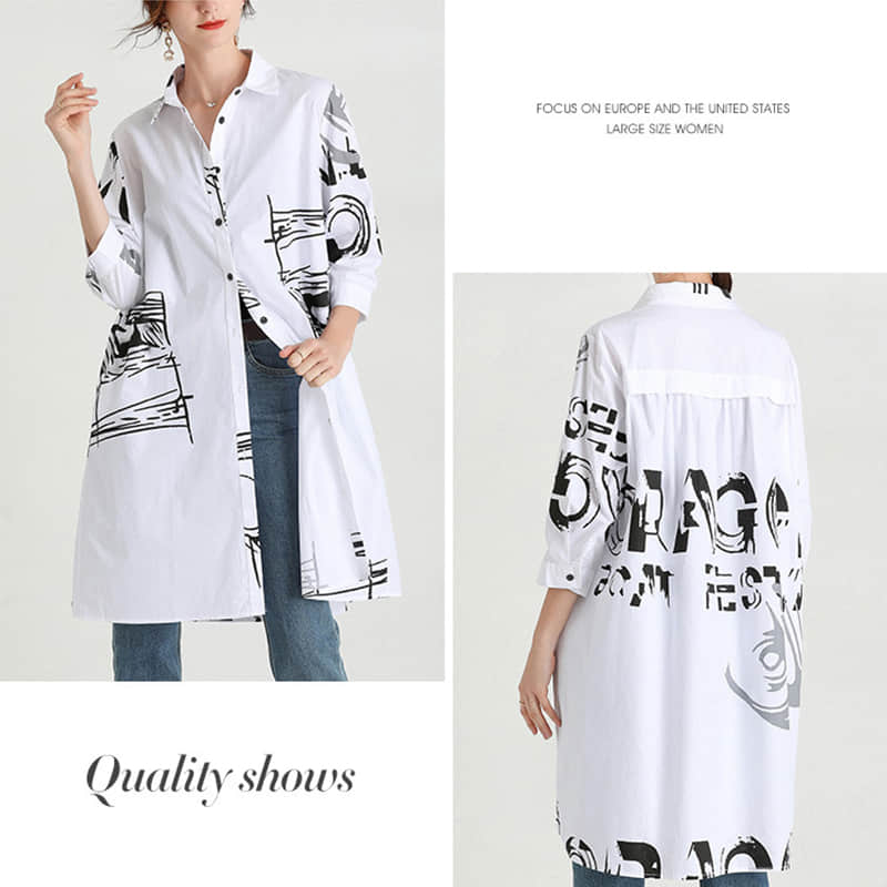 Women's new mid-length printed loose top  | YonPop