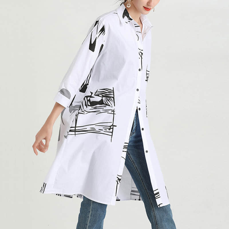 Women's new mid-length printed loose top  | YonPop