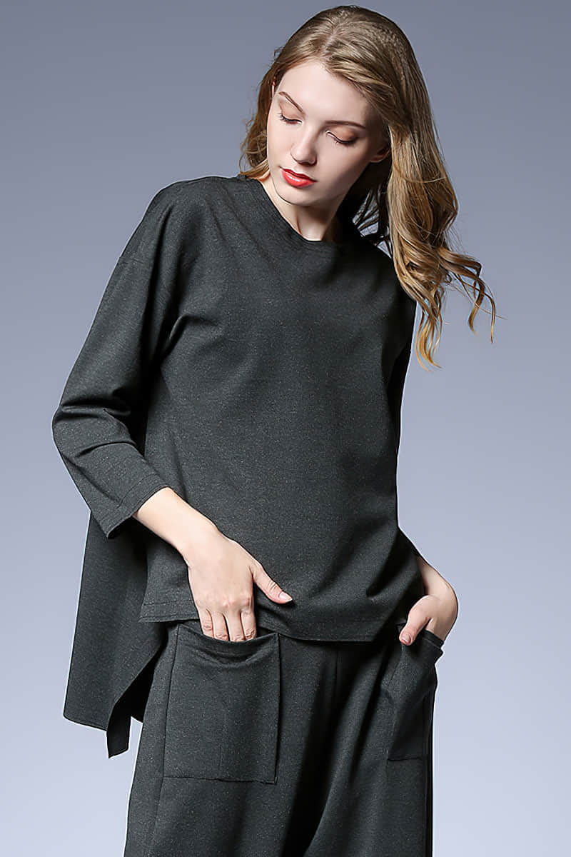 Fashion irregular pullover T-shirt sweater upper women Gray / XL | YonPop