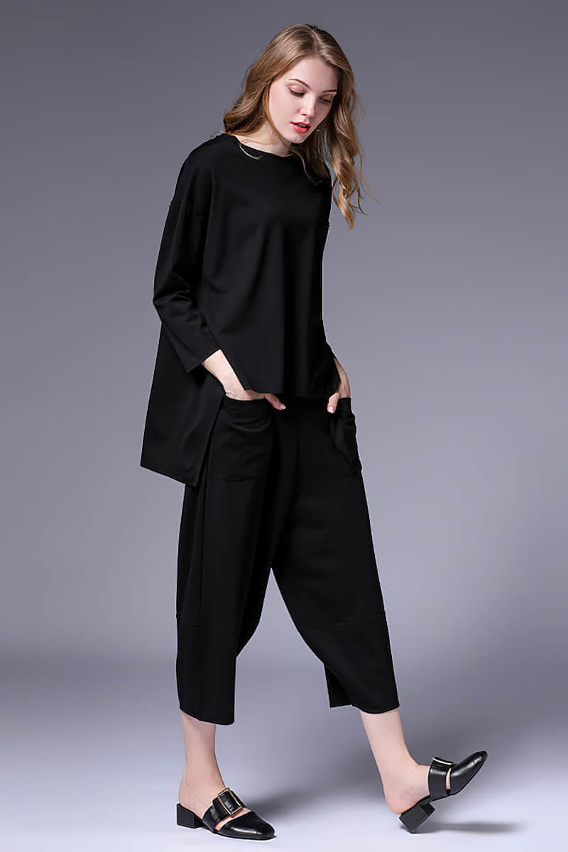 Fashion irregular pullover T-shirt sweater upper women Black / XL | YonPop