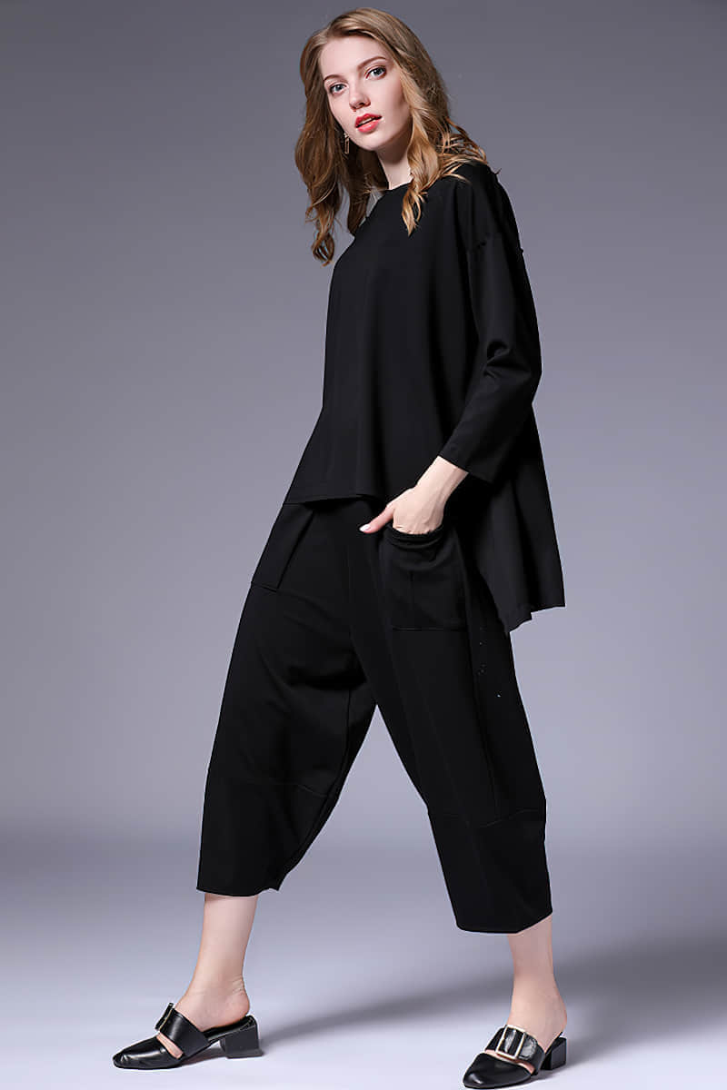 Fashion irregular pullover T-shirt sweater upper women Black / 2XL | YonPop