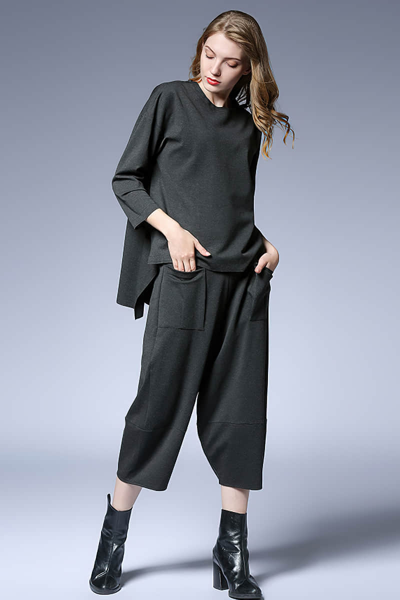 Fashion irregular pullover T-shirt sweater upper women Gray / 2XL | YonPop