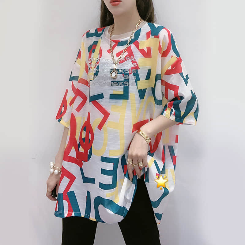 Silk print short-sleeved T-shirt  | YonPop