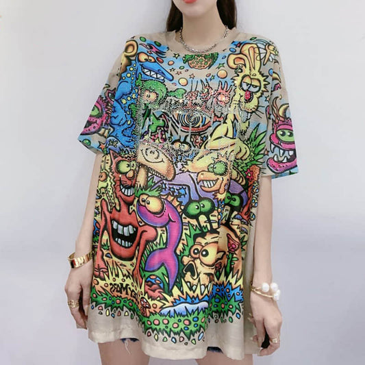 Fashion Silk print short-sleeved T-shirt  | YonPop