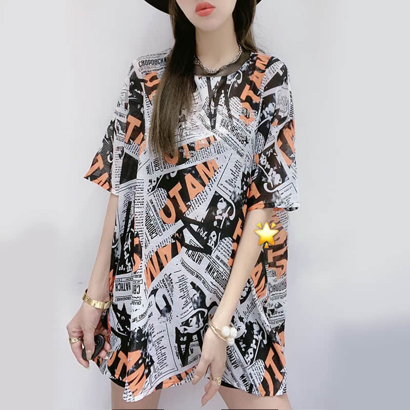 Fashion Silk print short-sleeved T-shirt  | YonPop