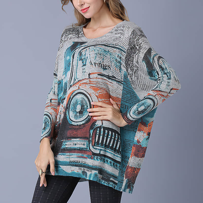 Loose and simple Abstract printed sweater  | YonPop