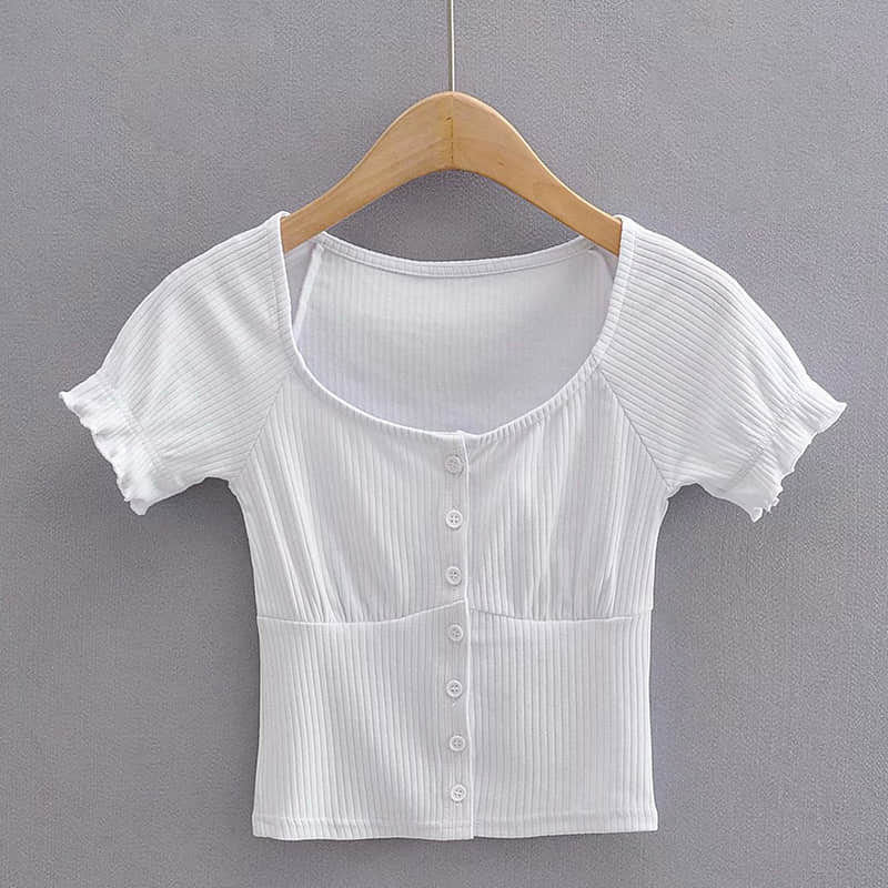 Women's round neck stitching short-sleeved T-shirt White / M | YonPop