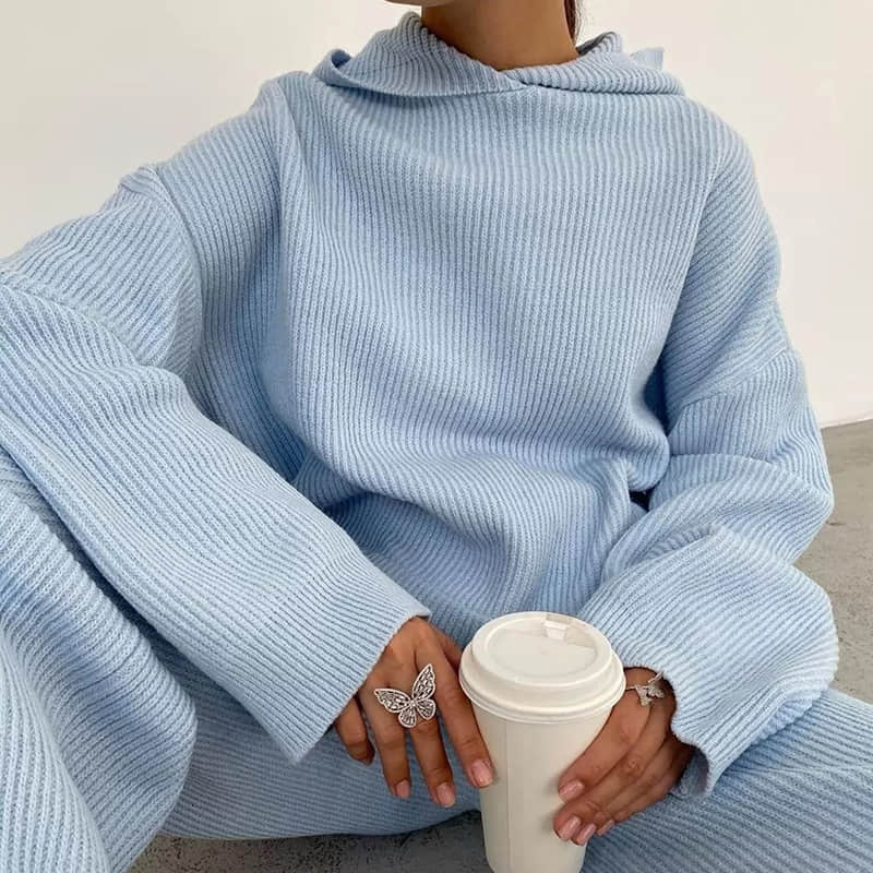 Two-piece fashion sports sweater suit women LightSkyBlue / M | YonPop