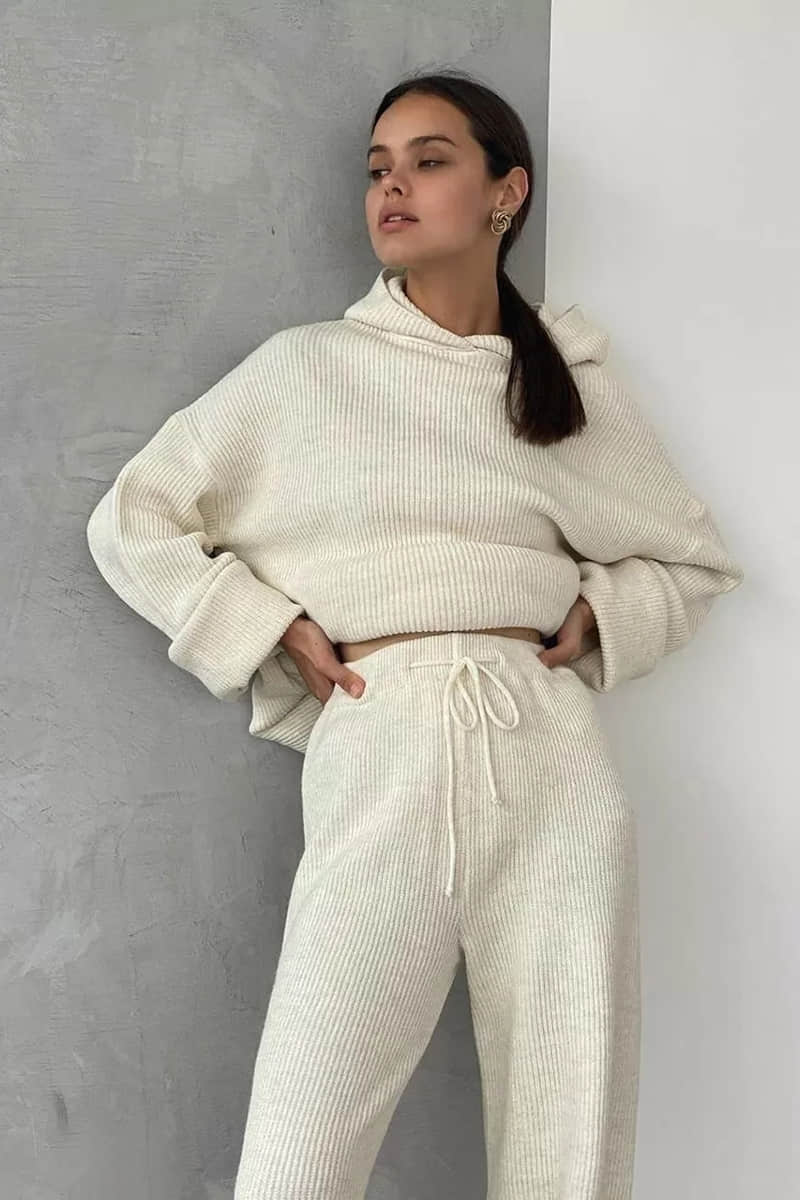 Two-piece fashion sports sweater suit women White / 3XL | YonPop