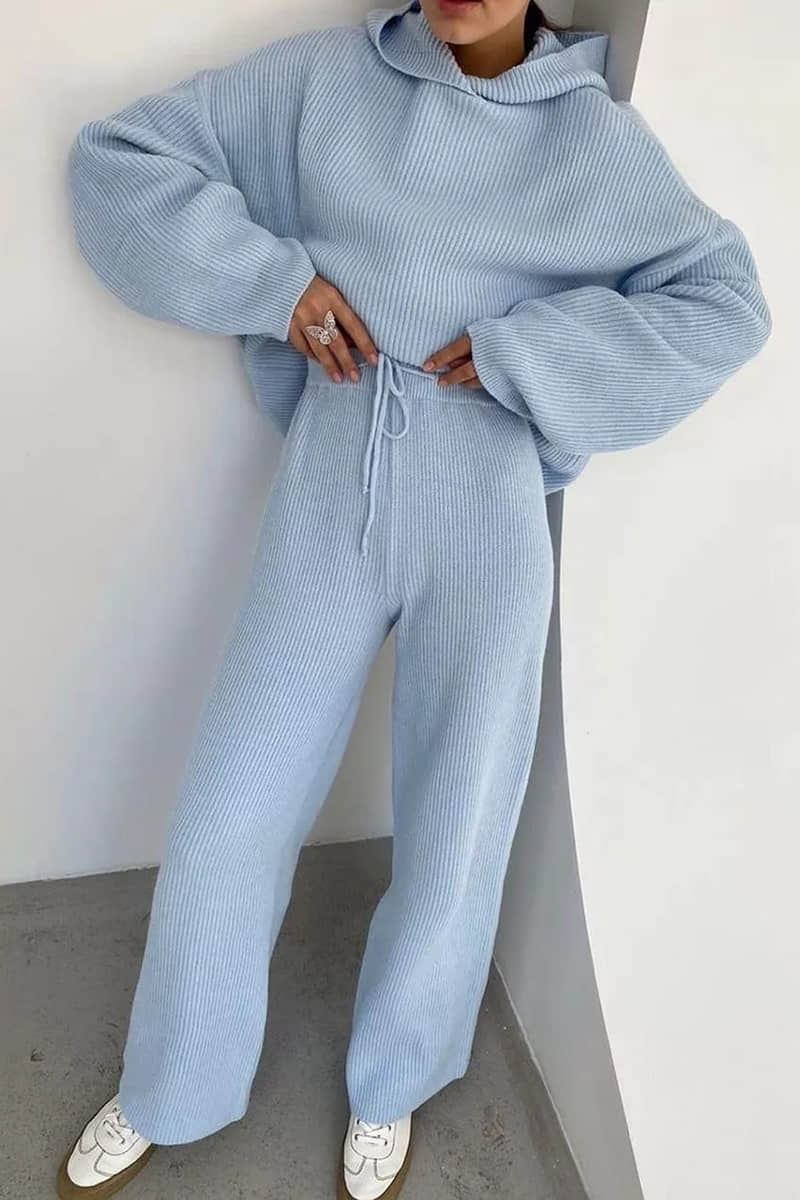 Two-piece fashion sports sweater suit women LightSkyBlue / XL | YonPop