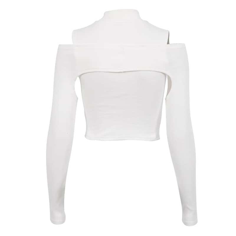 Women's long-sleeved slim off-shoulder solid color sexy T-shirt