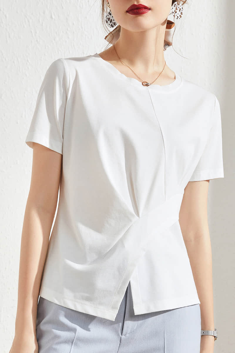 Fashion solid color split t-shirt White / XL | YonPop
