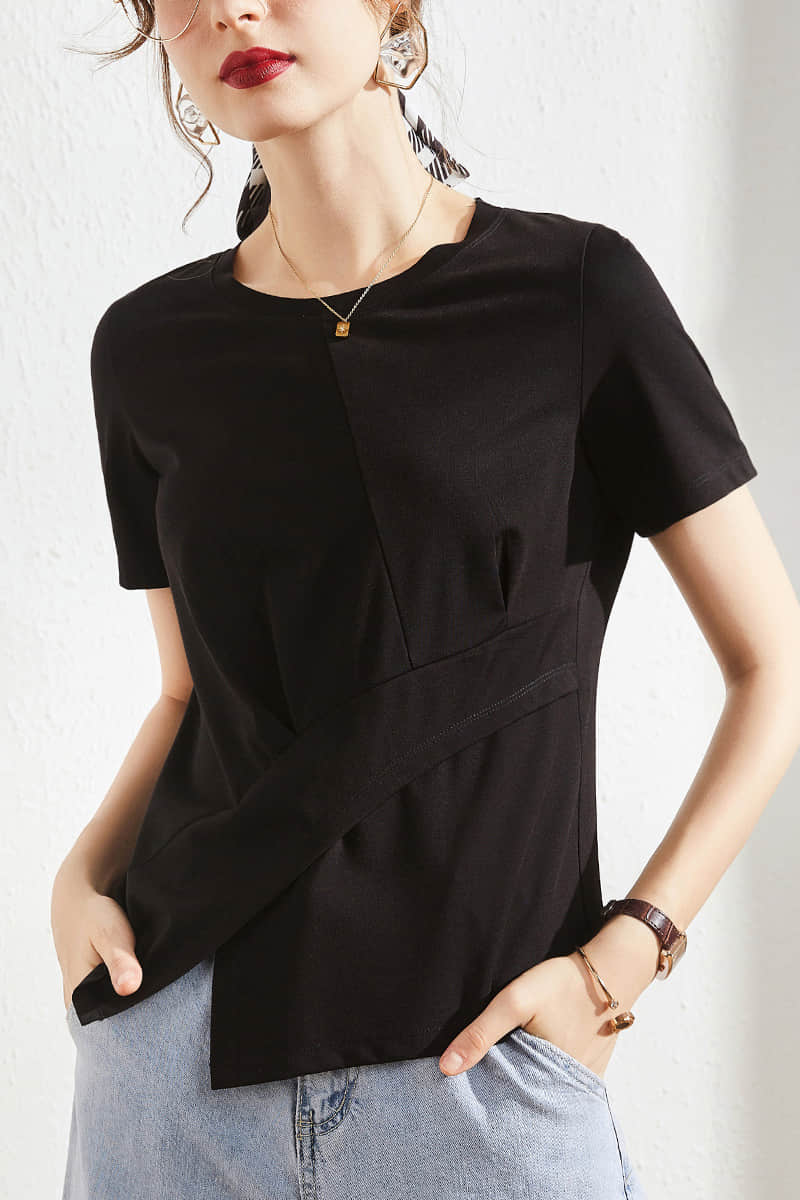 Fashion solid color split t-shirt Black / 3XL | YonPop