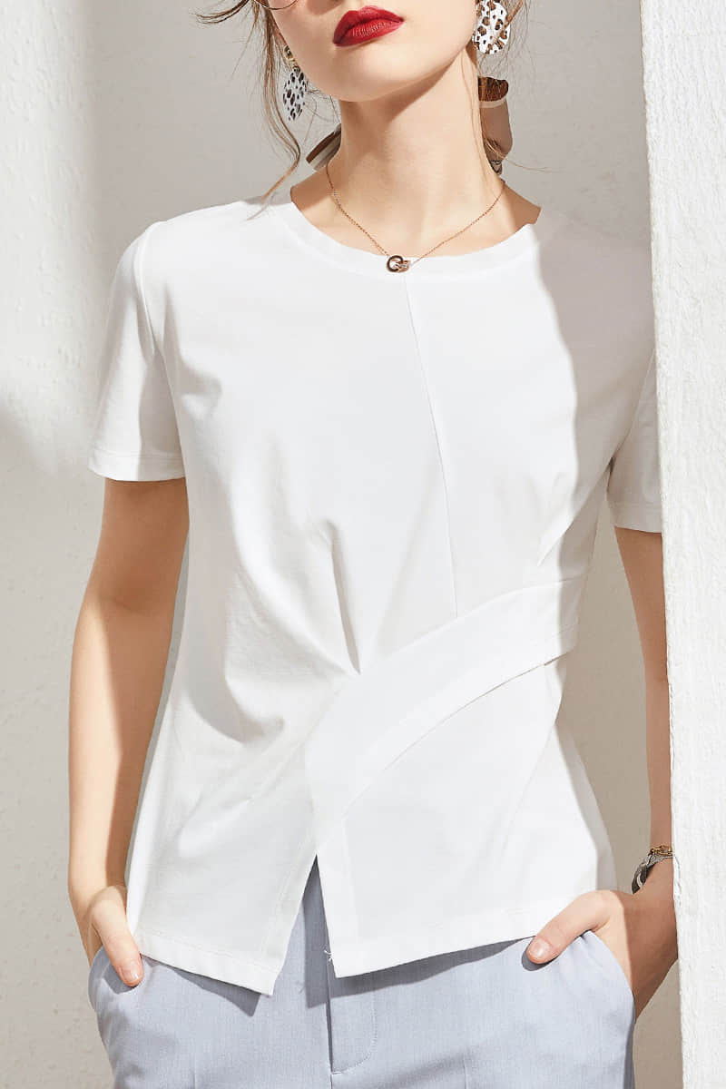 Fashion solid color split t-shirt White / 3XL | YonPop