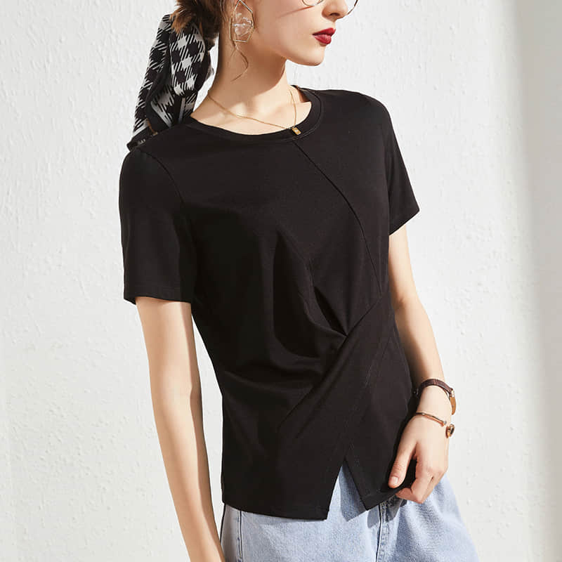 Fashion solid color split t-shirt Black / L | YonPop