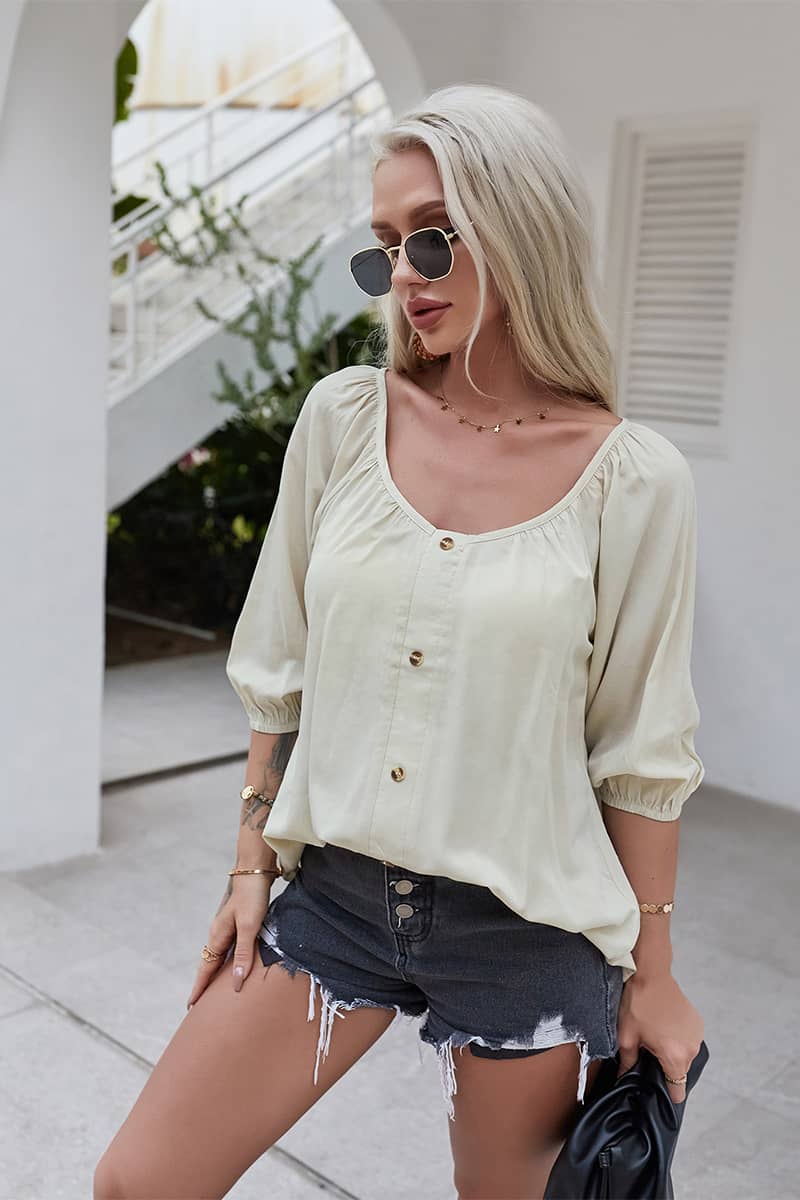 Summer women's loose thin shirt Apricot / M | YonPop