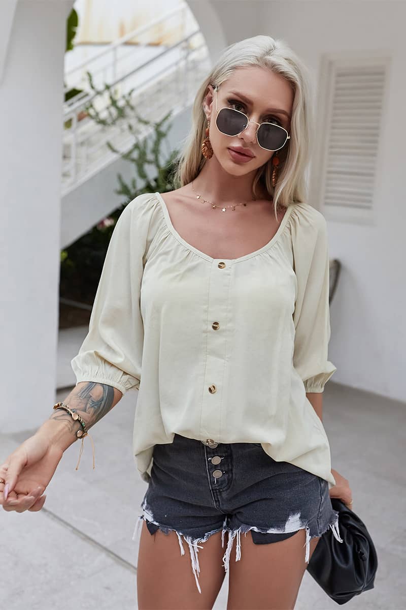 Summer women's loose thin shirt Apricot / L | YonPop