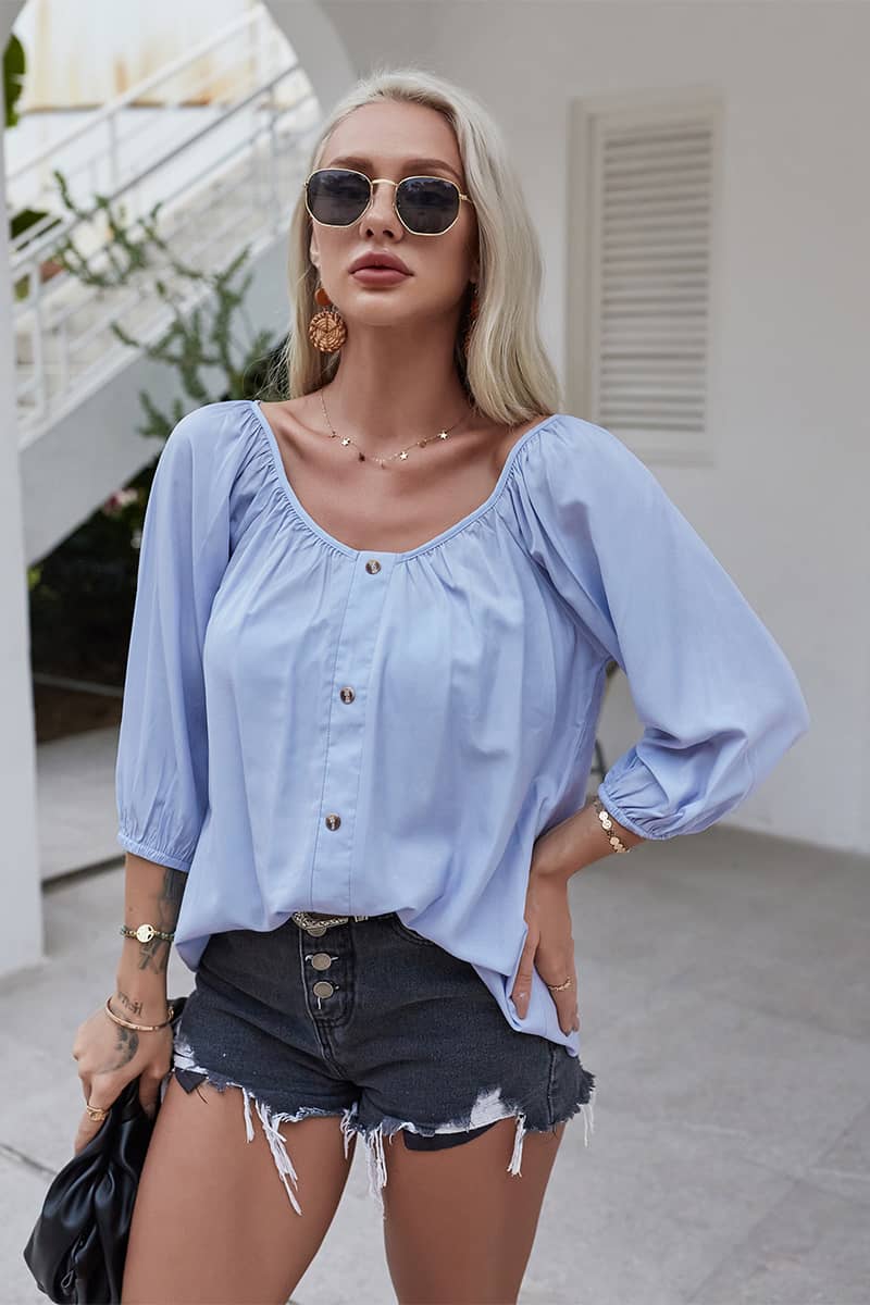 Summer women's loose thin shirt Blue / L | YonPop