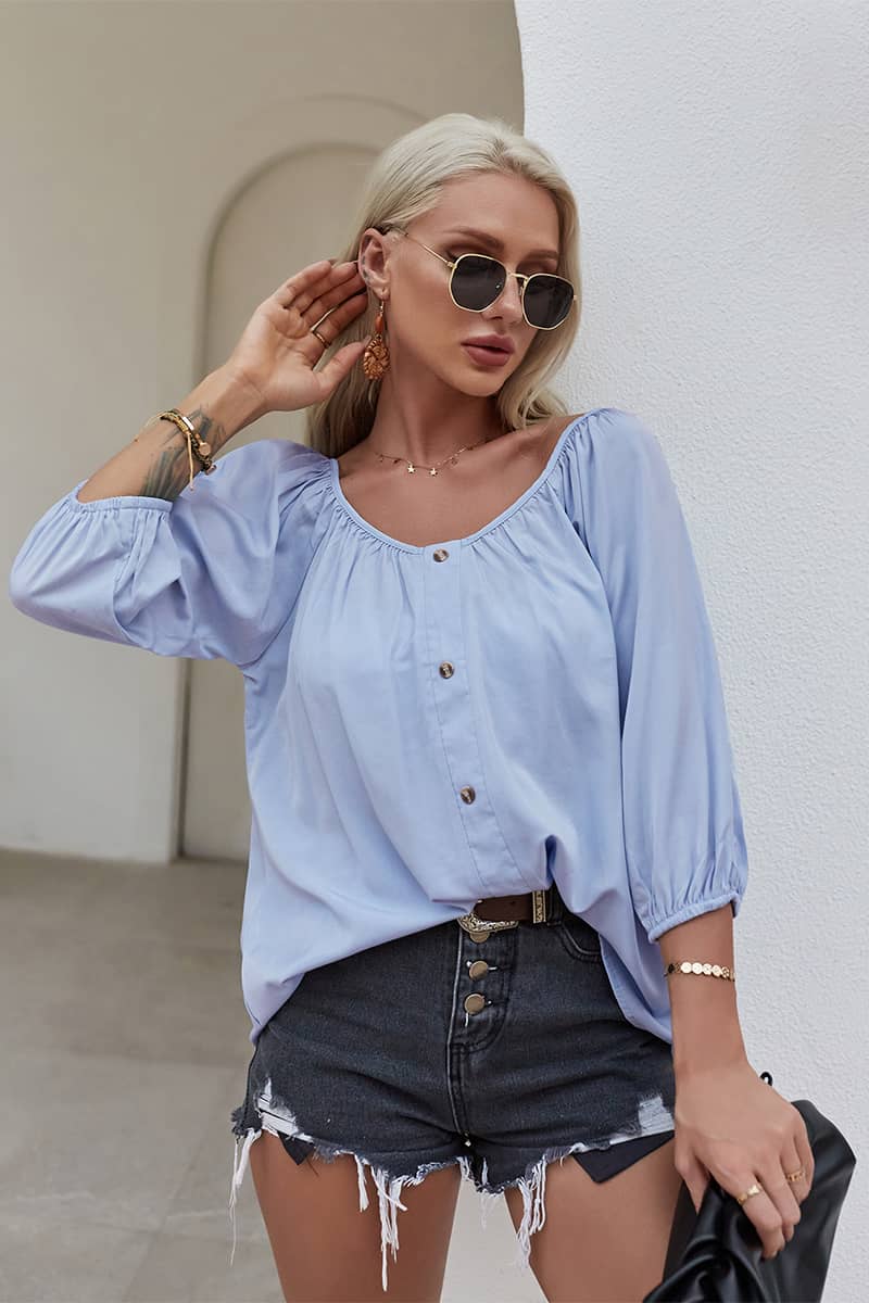 Summer women's loose thin shirt Blue / XL | YonPop