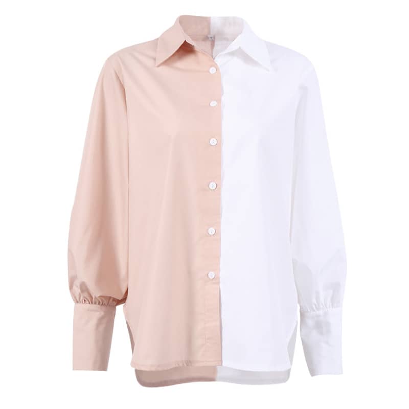 Women's Long-sleeved simple stitching contrast color ladies shirt  | YonPop