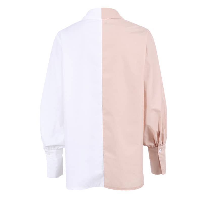 Women's Long-sleeved simple stitching contrast color ladies shirt  | YonPop