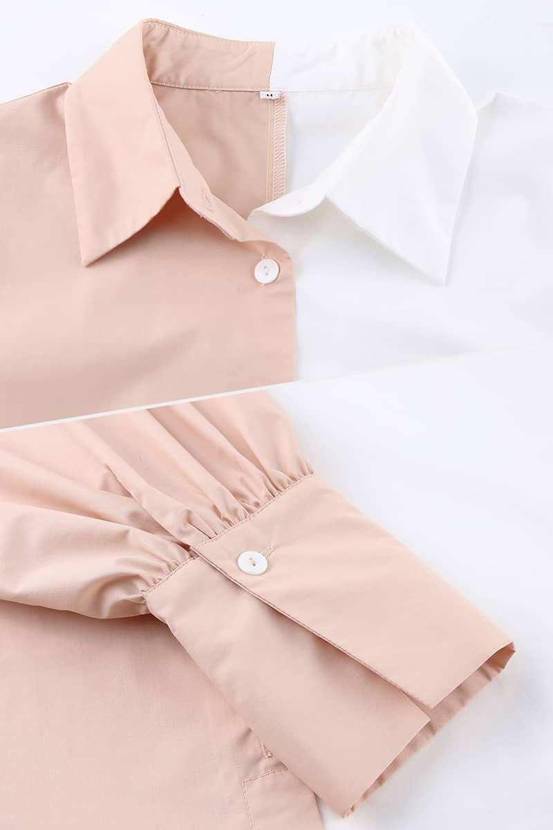 Women's Long-sleeved simple stitching contrast color ladies shirt  | YonPop