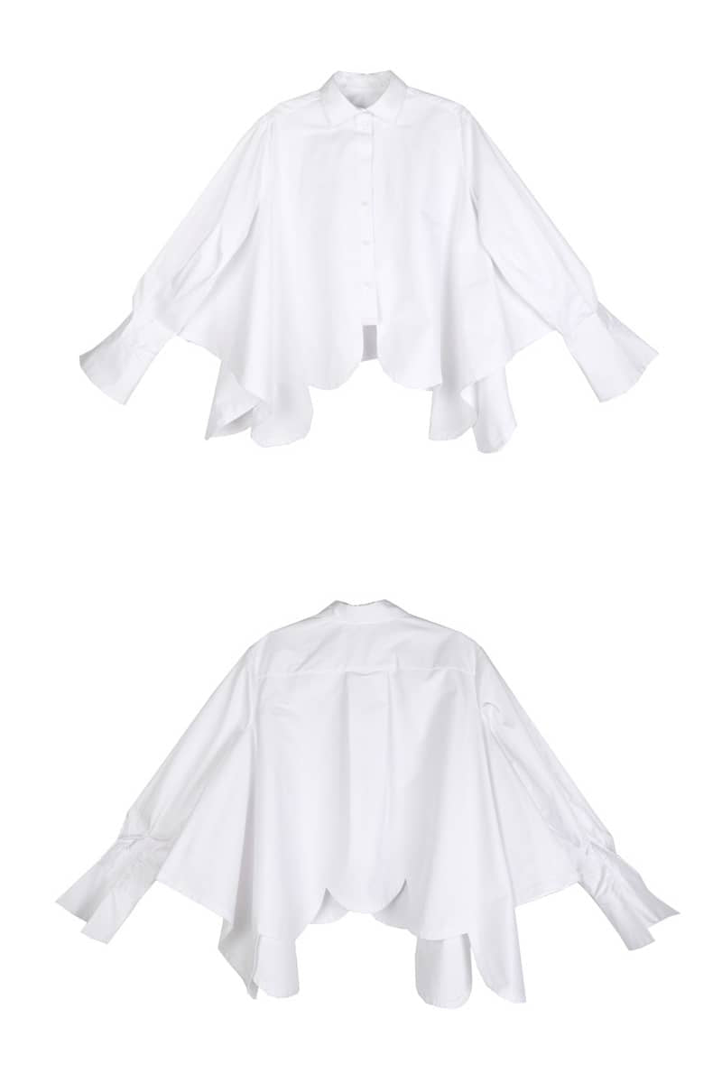 Irregular arc ultra-wide hem white shirt women