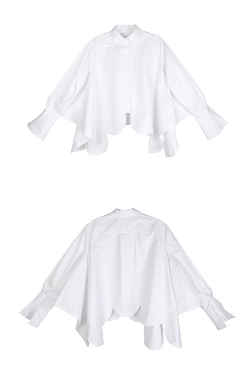 Chemise blanche arc irrégulier ourlet ultra large femme