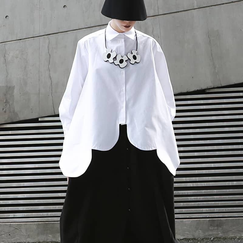 Irregular arc ultra-wide hem white shirt women