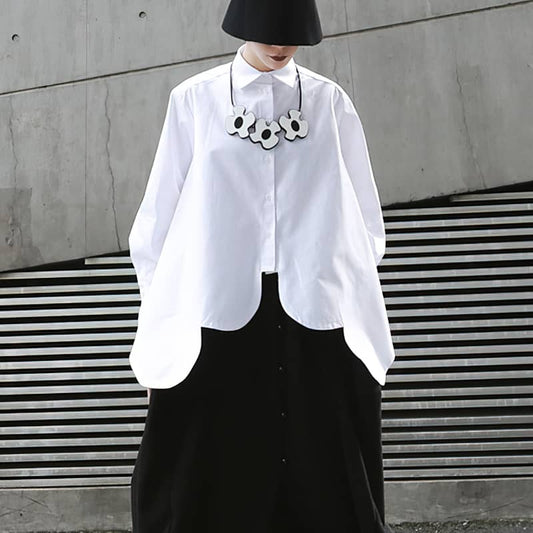 Irregular arc ultra-wide hem white shirt women