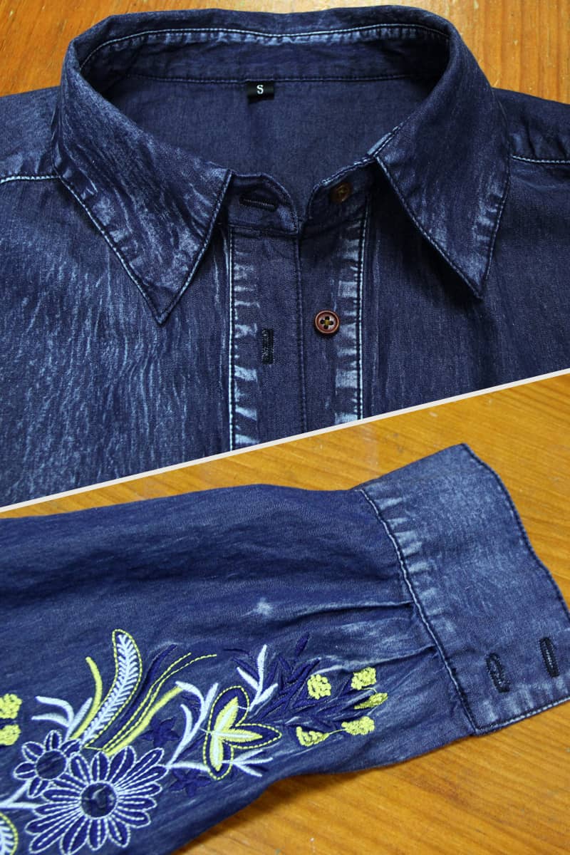 Vintage Denim Embroidered Shirt Oversized Denim Top