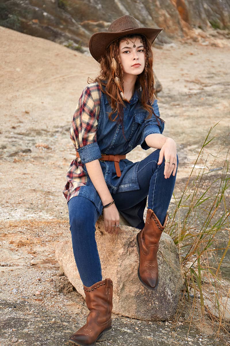 Chemise ample en jean à manches chauve-souris et coutures à carreaux pour femme