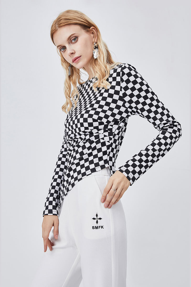 Black and white plaid slim bottoming shirt