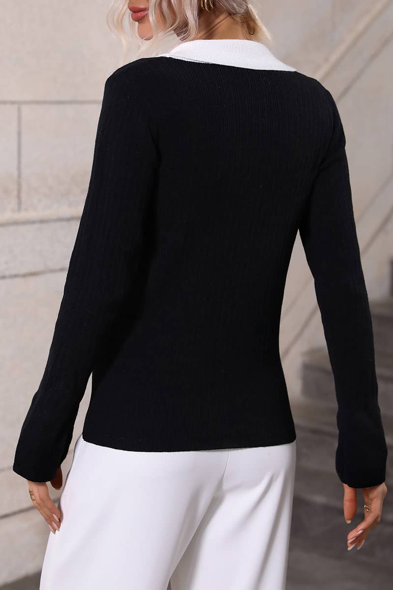 Bell sleeve lapel sweater