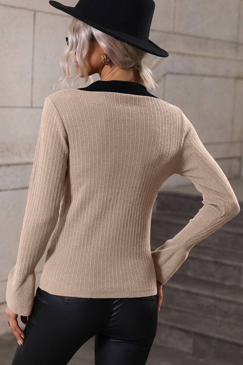 Bell sleeve lapel sweater