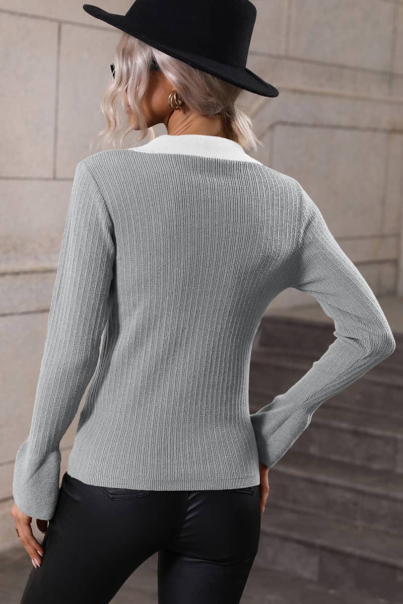 Bell sleeve lapel sweater